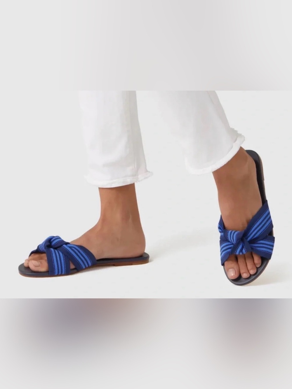 💙 Rothy's The Knot Slide Sandals Size 7 Cobalt Blue Stripe Summer